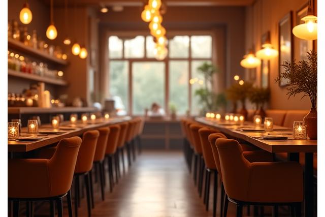 Warm and inviting cafe ambiance with soft lighting, perfect for a casual gathering.