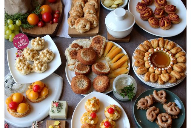 Beautifully arranged catering spread with pastries, sandwiches, and coffee for an event.